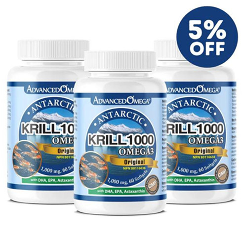 AdvancedOmega Antarctic Krill Oil 1000mg with DHA, EPA, Astaxanthin 60 softgels 3 pack