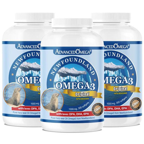AdvancedOmega Newfoundland Harp Seal Oil 1,000mg with DPA, DHA, EPA 300 softgels 3 pack