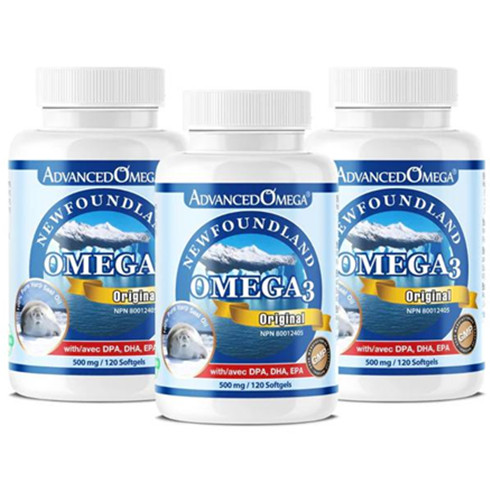 AdvancedOmega Newfoundland Harp Seal Oil 500mg with DPA, DHA, EPA 120 softgels 3 pack