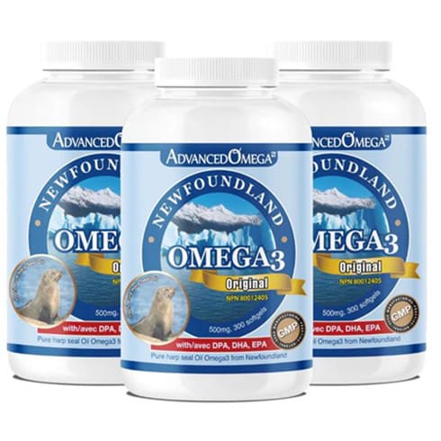 AdvancedOmega Newfoundland Harp Seal Oil 500mg with DPA, DHA, EPA 300 softgels 3 pack