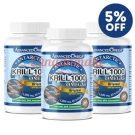 AdvancedOmega Antarctic Krill Oil 1000mg with DHA, EPA, Astaxanthin 60 softgels 3 pack