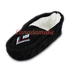 Leather Moccasin Leather Cuff Trim - Adult Black Size Ladies 5