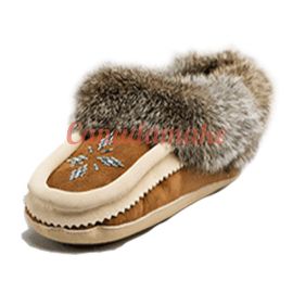 Sheepskin Moccasin Beaded Rabbit Cuff Adult Size Ladies 10