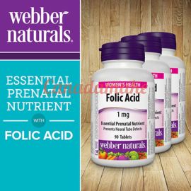 Webber Naturals 1 mg Folic Acid Tablets 90 count 3 pack